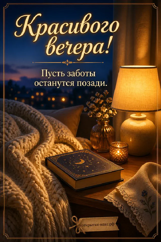 Акварельная иллюстрация: чашка чая на подоконнике у окна с видом на закатный город и огни вечерних улиц — вариант 6