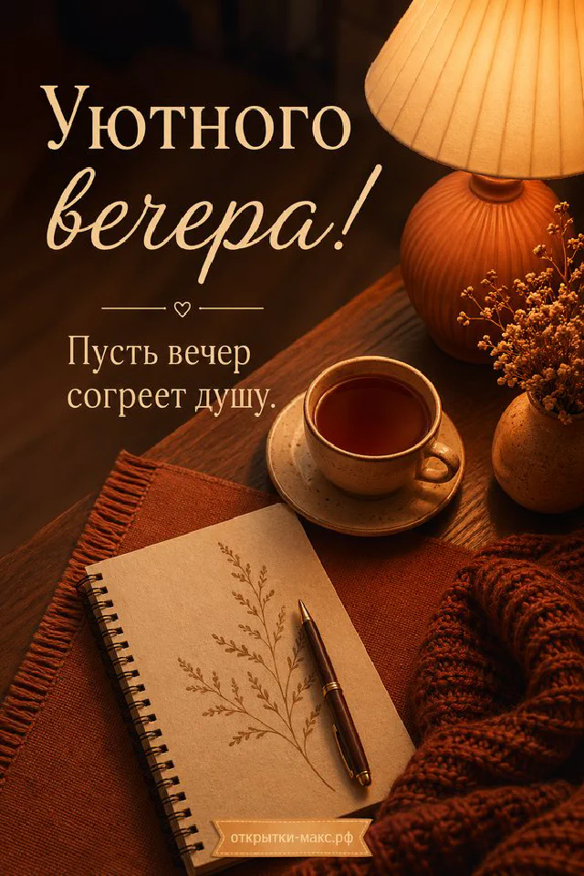 Блокнот с пером, чашка чая, горящая свеча и настольная лампа в янтарных тонах — вариант 4