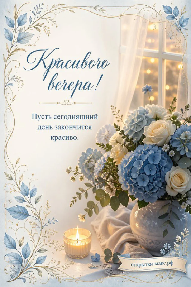 Чашка чая на подоконнике у окна с цветущей розовой яблоней и акварельный рисунок с цветами на столе — вариант 2