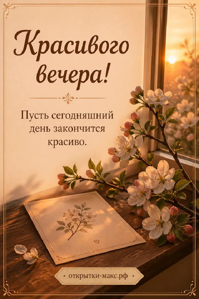 Чашка чая на подоконнике у окна с цветущей розовой яблоней и акварельный рисунок с цветами на столе — вариант 5