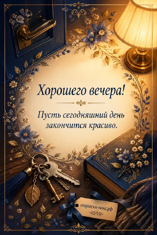 Чашка чая на блюдце рядом с настольным календарём и лампой в тёплом вечернем свете — вариант 2