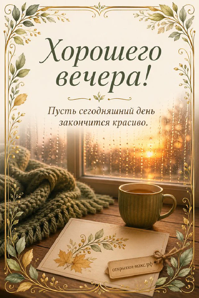 Чашка чая на блюдце рядом с настольным календарём и лампой в тёплом вечернем свете — вариант 4