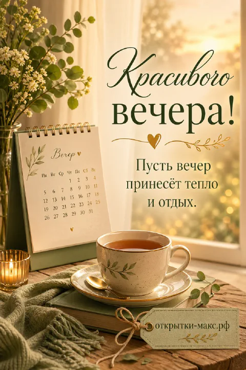 Чашка зелёного чая на деревянном столе рядом с настольным календарём и веточками зелени