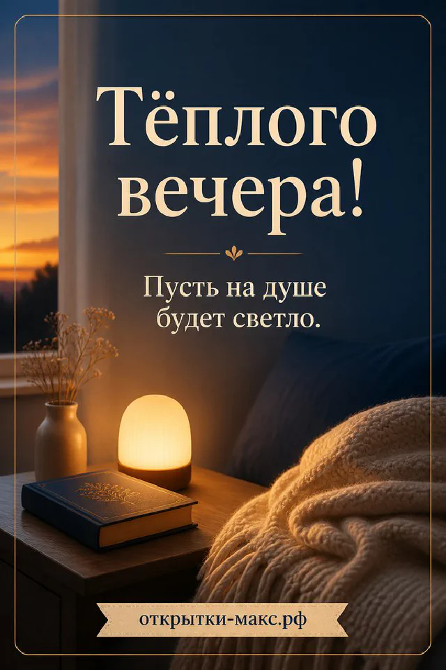Чашка чая на скамейке рядом с шарфом и осенней аллеей с горящим фонарём — вариант 3