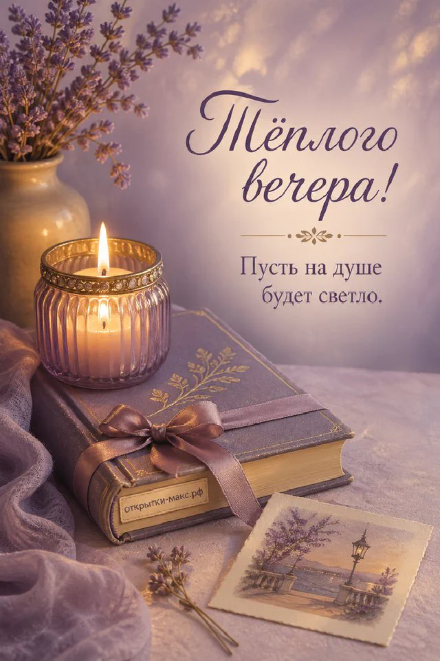 Чашка чая на скамейке рядом с шарфом и осенней аллеей с горящим фонарём — вариант 6