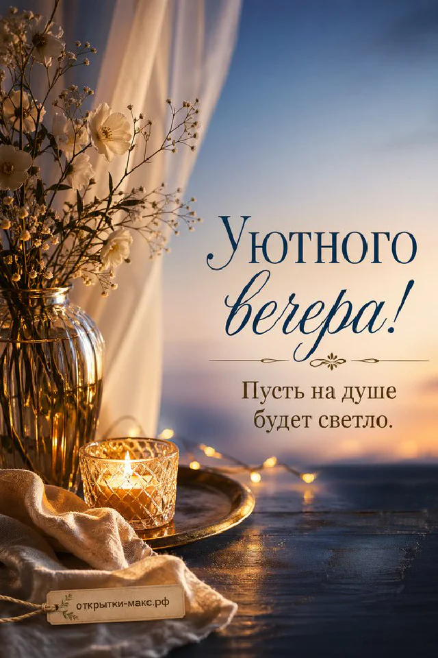Парящая чашка чая с золотистым паром и горящая лампа на фоне ночного города за окном — вариант 4