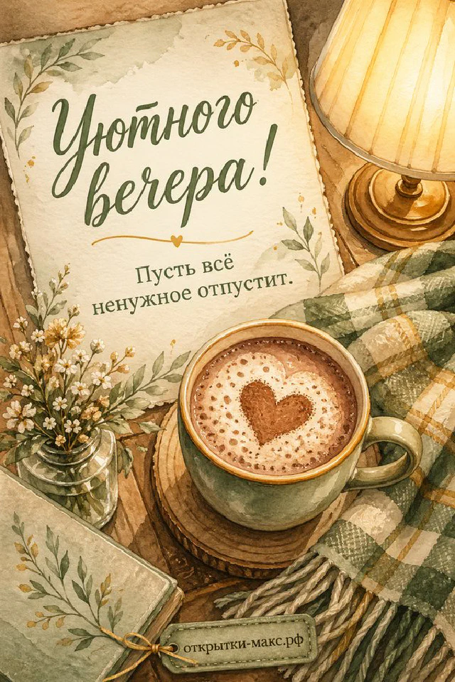 Персиковая чашка чая с сердечком, конверт и розовые цветы у окна в тёплых тонах — вариант 5