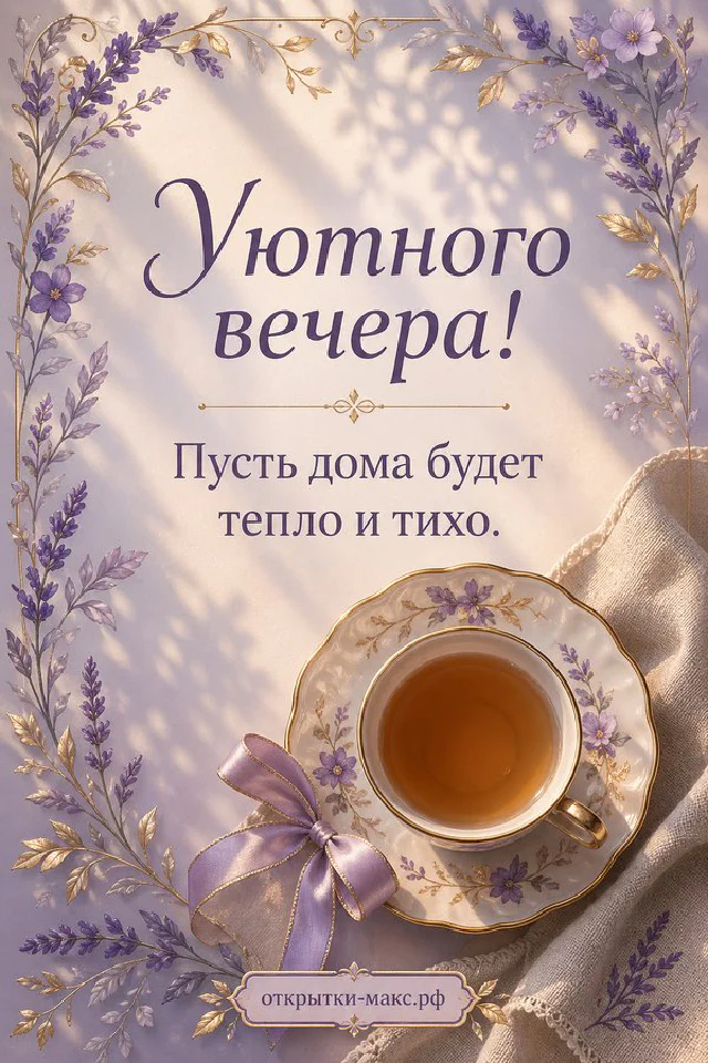 Фарфоровый чайник и чашка с золотым орнаментом среди лавандовых цветов — вариант 6