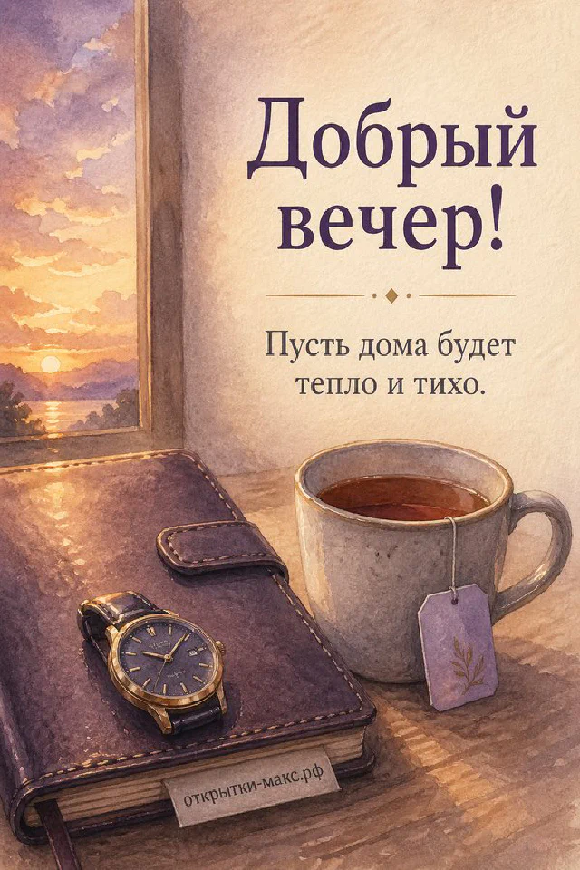 Осенняя открытка с кружкой кофе, настольной лампой и гирляндой на фоне красно-коричневых листьев — вариант 3