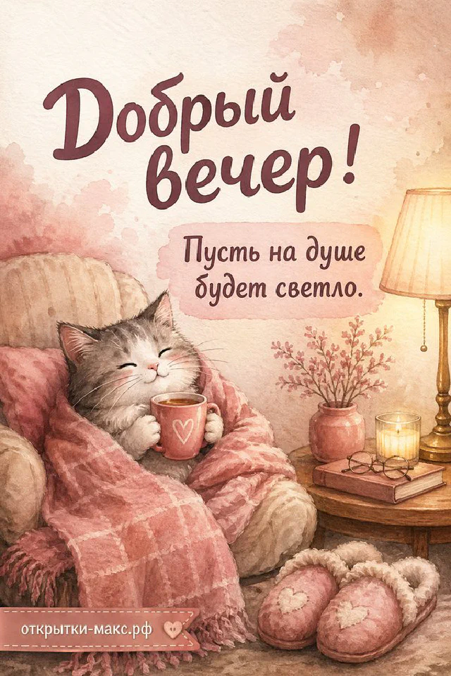 Голубая кружка чая с нарисованной улыбкой, печенье в форме сердца и мягкий плед на деревянном столике — вариант 5