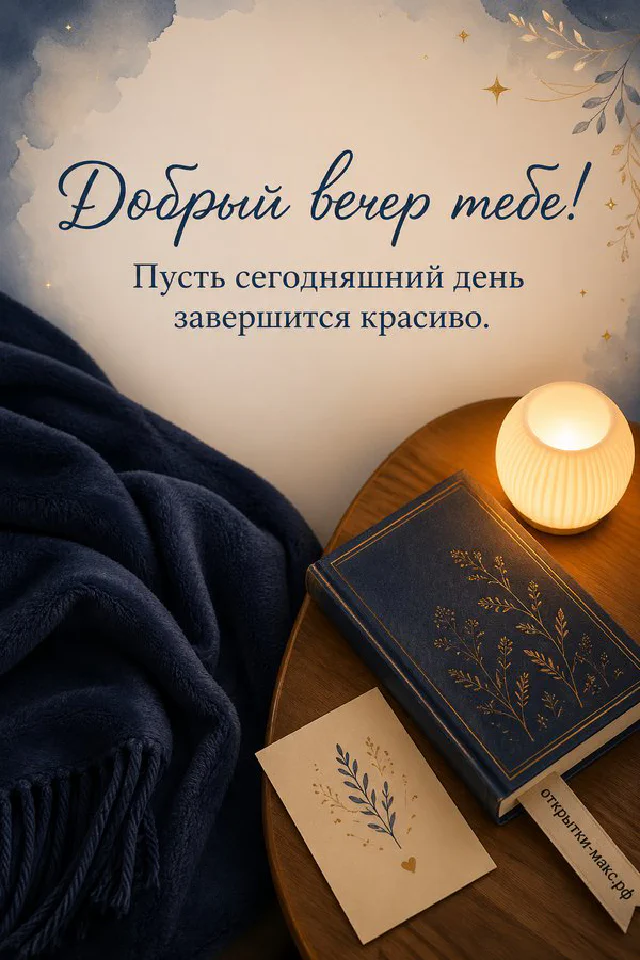 Фарфоровая чашка чая на стопке книг у ночного окна со звёздным небом, рядом ветка плюща с золотыми огнями — вариант 4