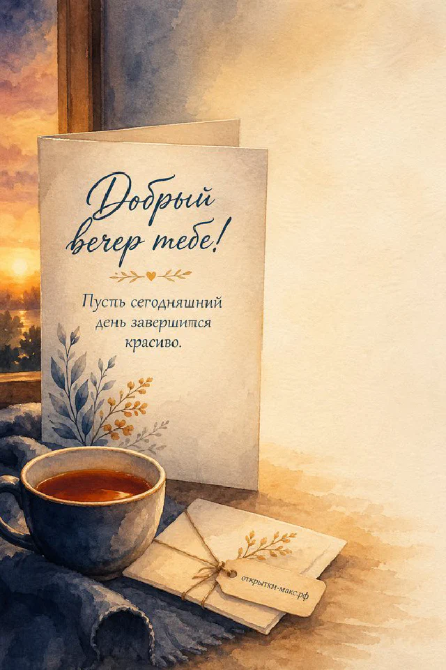 Фарфоровая чашка чая на стопке книг у ночного окна со звёздным небом, рядом ветка плюща с золотыми огнями — вариант 7