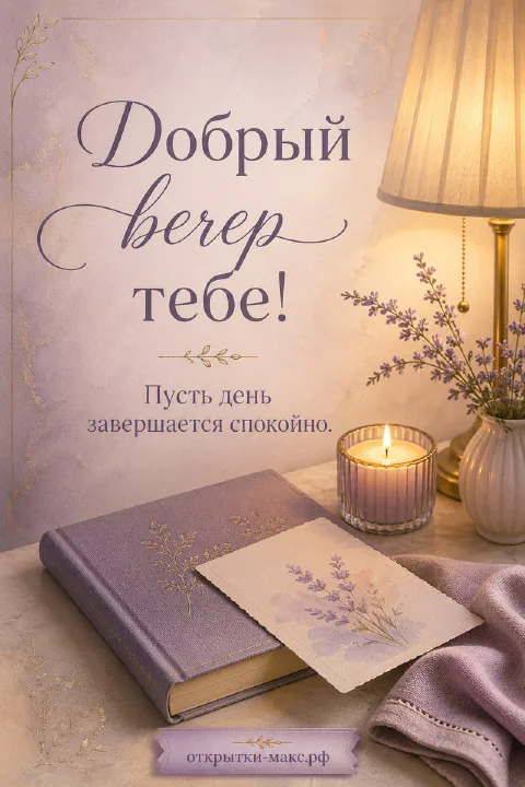 Лиловый ежедневник с растительным принтом, горящая свеча в стакане и букетик лаванды рядом с торшером