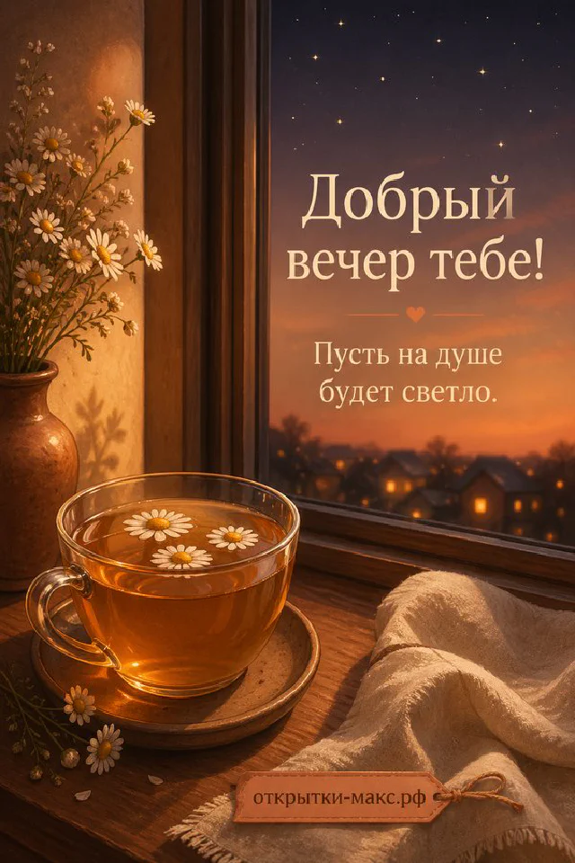 Композиция из сухих осенних листьев, ветвей с ягодами и мерцающей гирлянды с маленькой открыткой — вариант 4