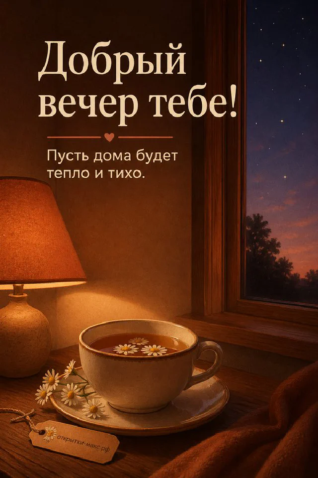 Горящая свеча в стеклянном стакане, букет лаванды в вазе и фарфоровая чашка в фиолетовом вечернем свете — вариант 5