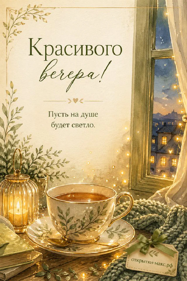 Две керамические кружки с кофе и горящая свеча на деревянном столе у окна с видом на оранжевый закат — вариант 6