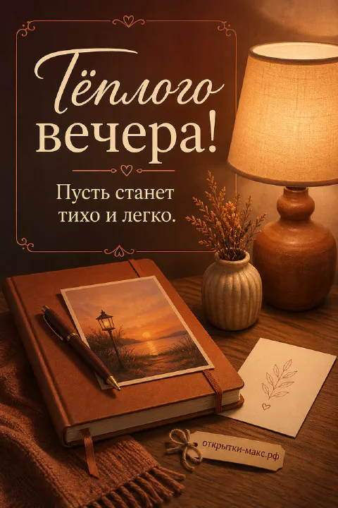 Ежедневник с ручкой и настольная лампа рядом с вазой на деревянном столе в коричневых тонах