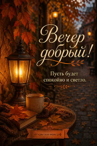 Старинный бронзовый фонарь на осенней улице с красными листьями, кружкой кофе и книгой на столике