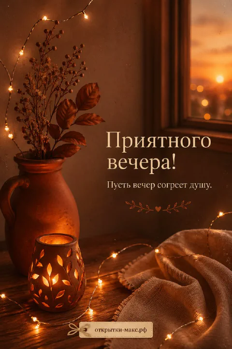 Терракотовый кувшин с осенними рыжими листьями, ажурный керамический ночник и гирлянда