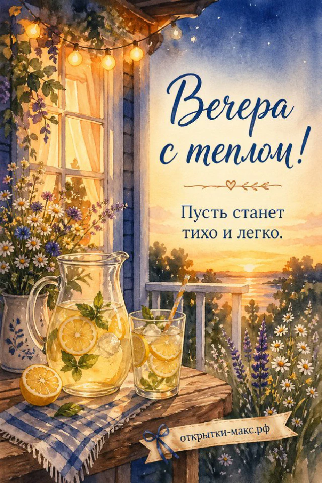 Акварельная зимняя сцена: горячий какао, варежки и горящая лампа на фоне снежного окна — вариант 4