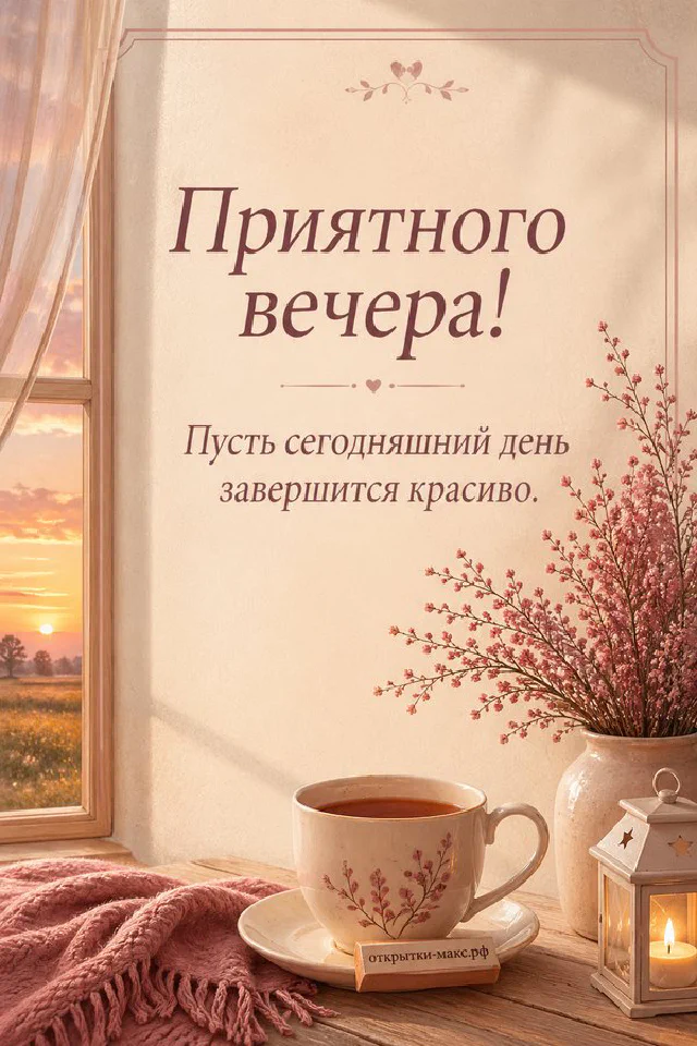 Акварельный рисунок: синие варежки и кружка какао с зефирками на фоне зимнего окна с лампой — вариант 6