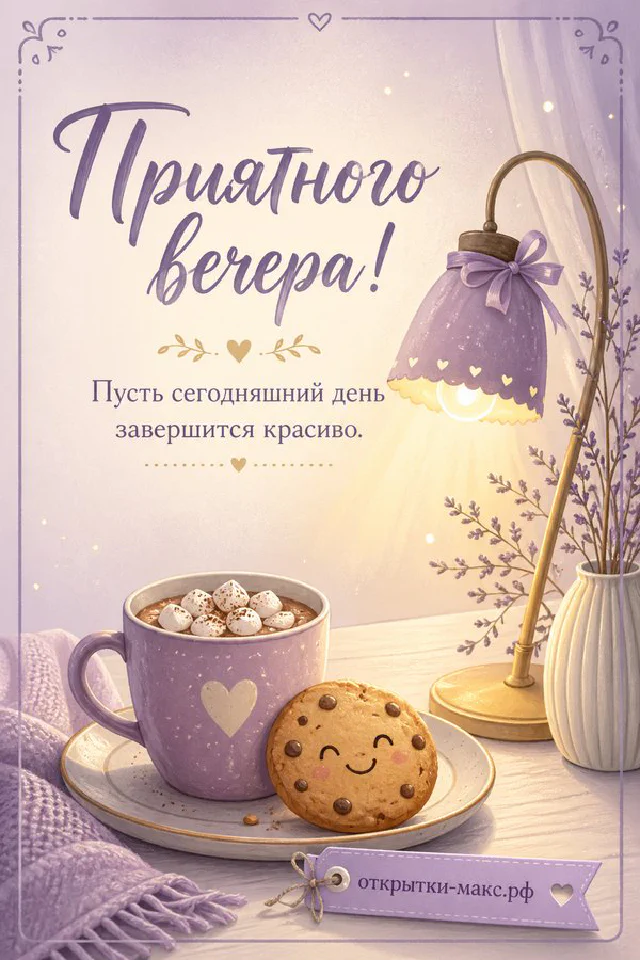 Акварельный рисунок: синие варежки и кружка какао с зефирками на фоне зимнего окна с лампой — вариант 7