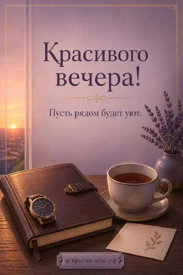 Раскрытая книга, чашка чая на золотом подносе и включённая настольная лампа на деревянном столе среди осенних цветов — вариант 5