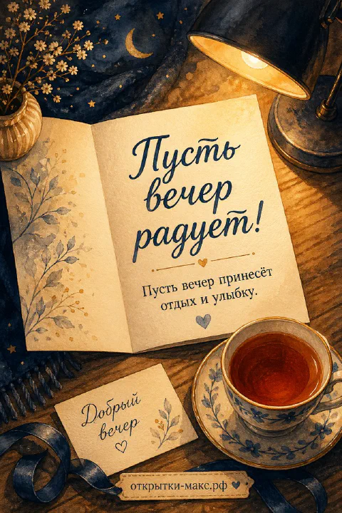 Раскрытая книга с золотым текстом, синяя чашка чая и керосиновая лампа на деревянном столе в синих тонах