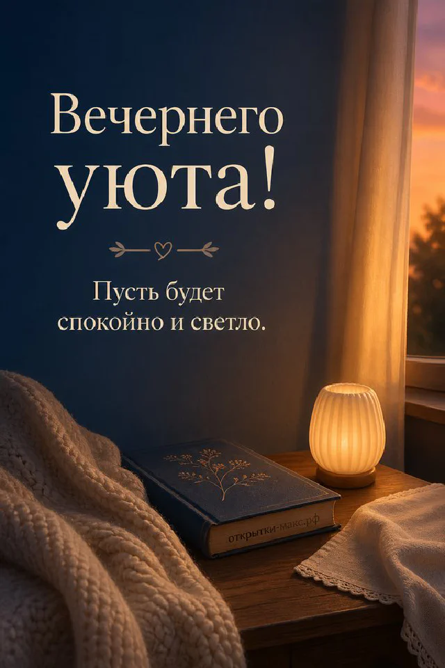 Книга с декоративным светящимся домиком на клетчатом пледе на фоне тёмного звёздного неба — вариант 4