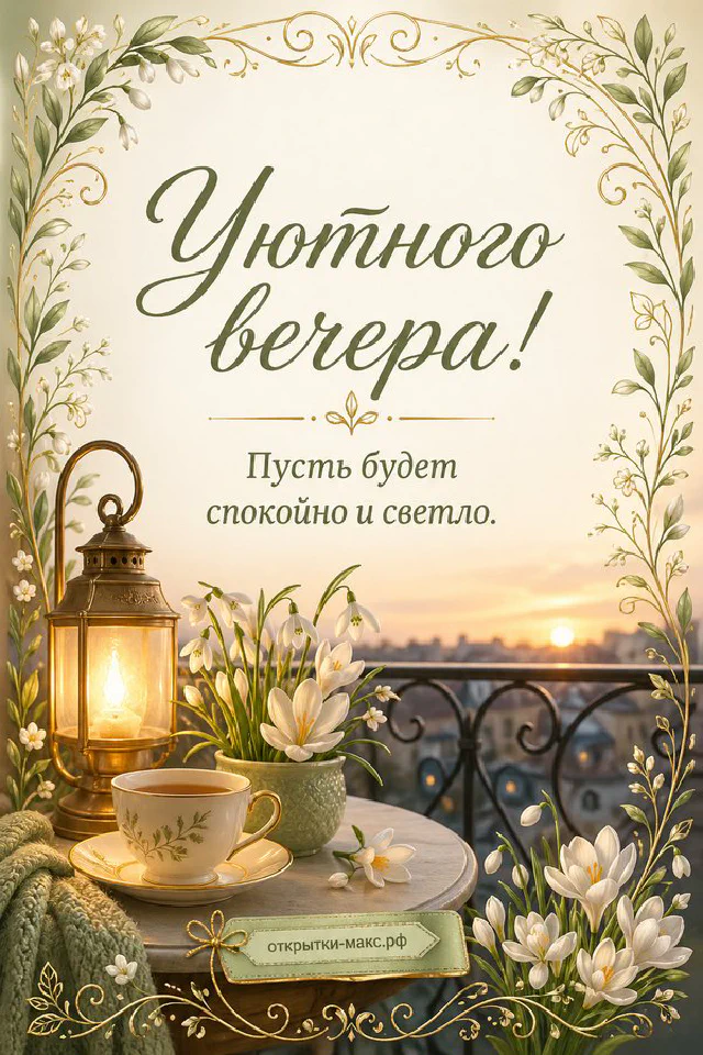 Акварельная открытка с книгой, пледом и настольной лампой на деревянном столе — вариант 2