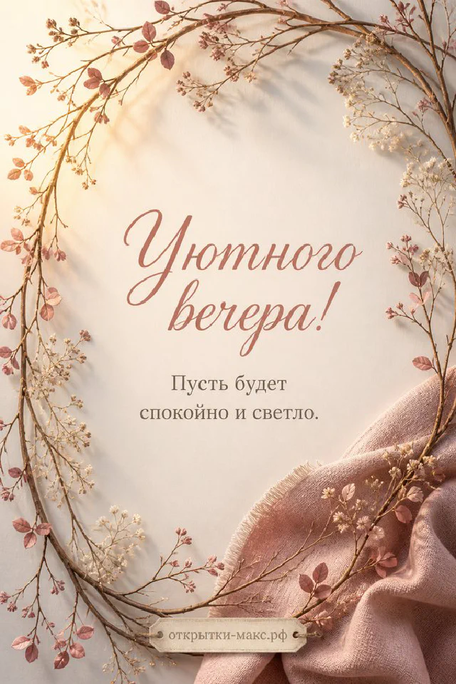 Акварельная открытка с книгой, пледом и настольной лампой на деревянном столе — вариант 3