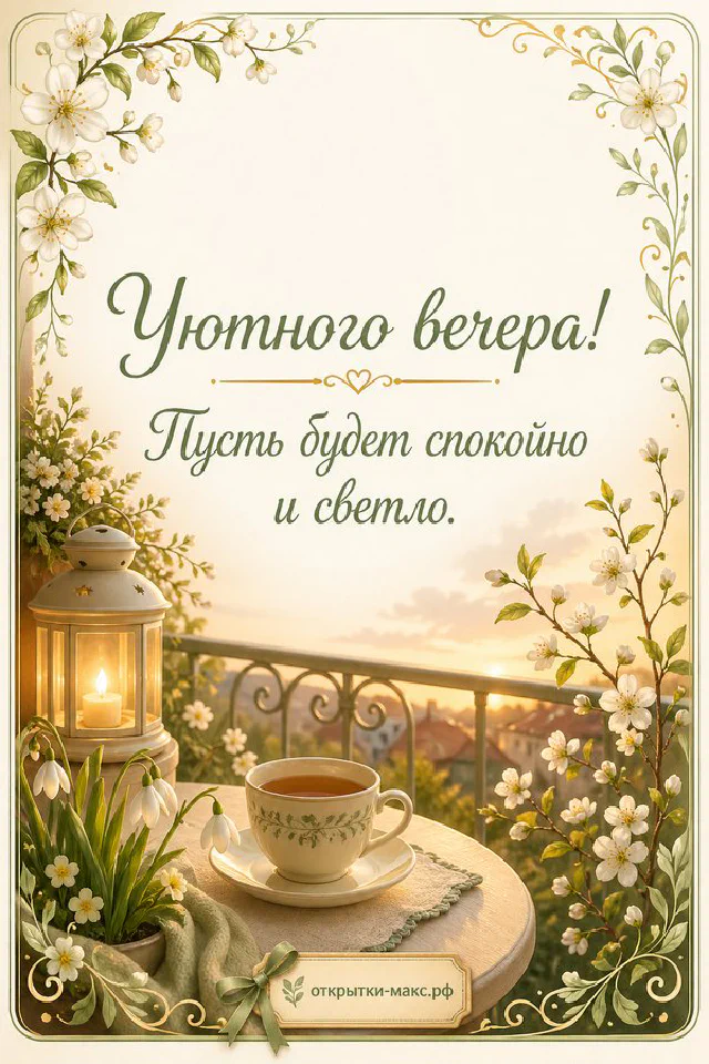 Акварельная открытка с книгой, пледом и настольной лампой на деревянном столе — вариант 7