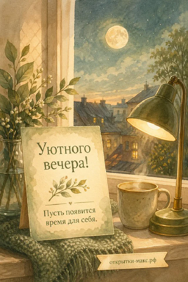 Книга с гравюрой листа и маленький светящийся ночник на тёмном синем фоне с пледом — вариант 2