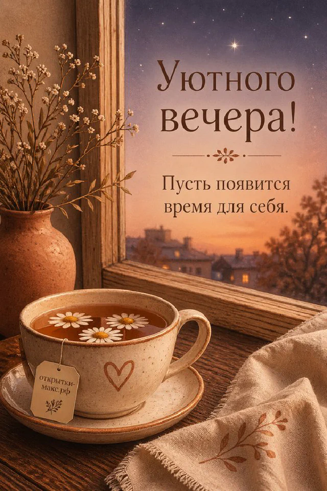 Книга с гравюрой листа и маленький светящийся ночник на тёмном синем фоне с пледом — вариант 4
