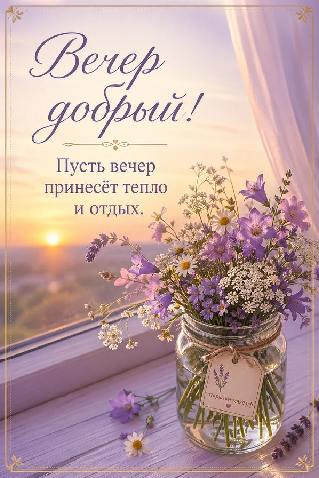 Кожаная коричневая книга с очками и карточкой «Вечер добрый» рядом с чашкой кофе и оранжевым пледом — вариант 4