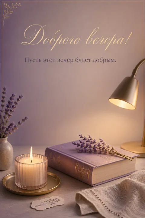 Стопка книг с лавандовой обложкой, горящая свеча на блюдце и ветки лаванды на сером столе