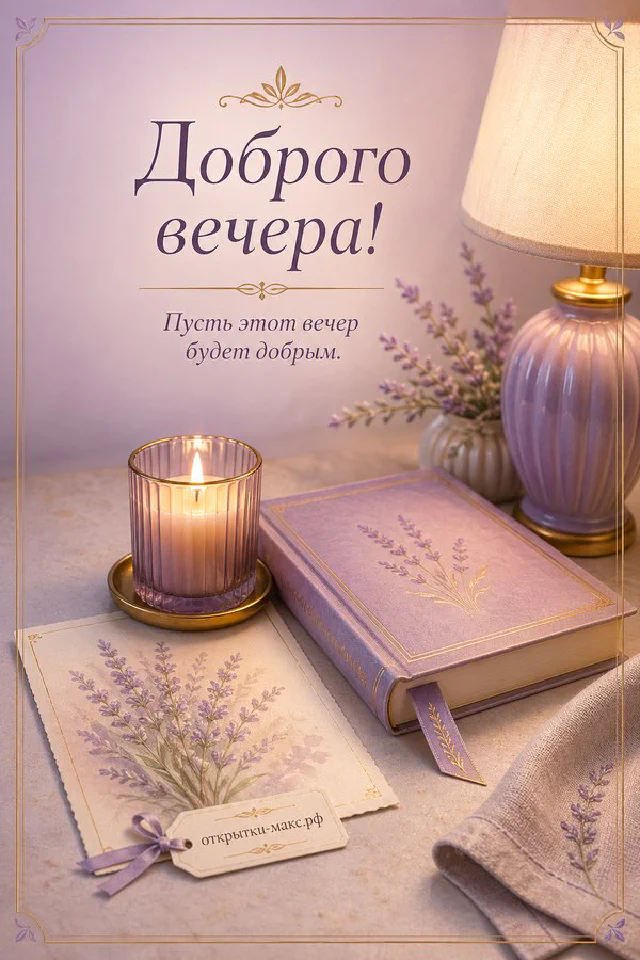 Стопка книг с лавандовой обложкой, горящая свеча на блюдце и ветки лаванды на сером столе — вариант 3