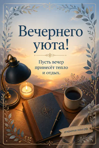 Блокнот с компасом, чашка кофе и горящая свеча на столе у окна с закатным небом