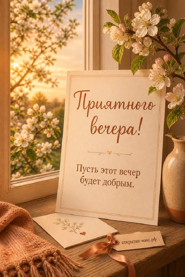 Иллюстрированная открытка в лавандовых тонах: чашка кофе с сердечком, улыбающееся печенье и светящийся фонарик — вариант 2