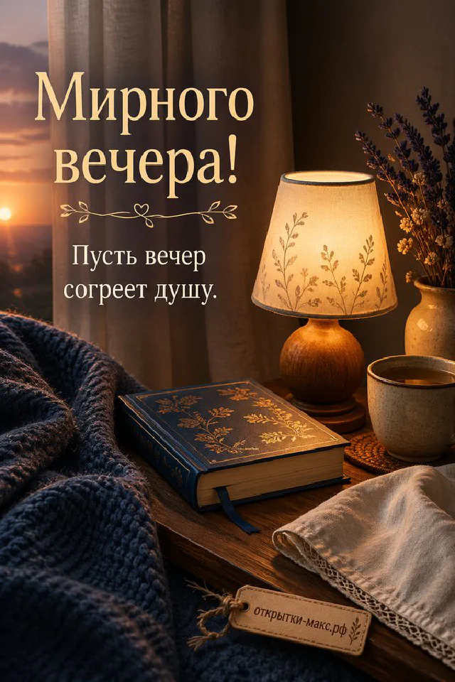 Зелёный конверт с деревянным сердечком, горящая свеча в стакане и ваза с белыми цветами на кружевной салфетке — вариант 5
