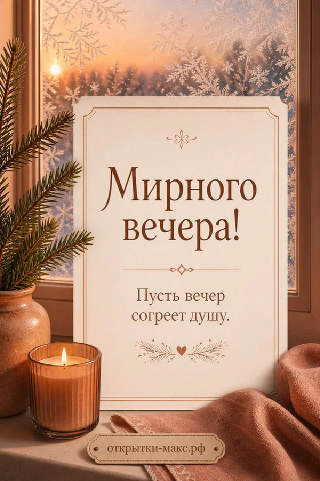 Зелёный конверт с деревянным сердечком, горящая свеча в стакане и ваза с белыми цветами на кружевной салфетке — вариант 8
