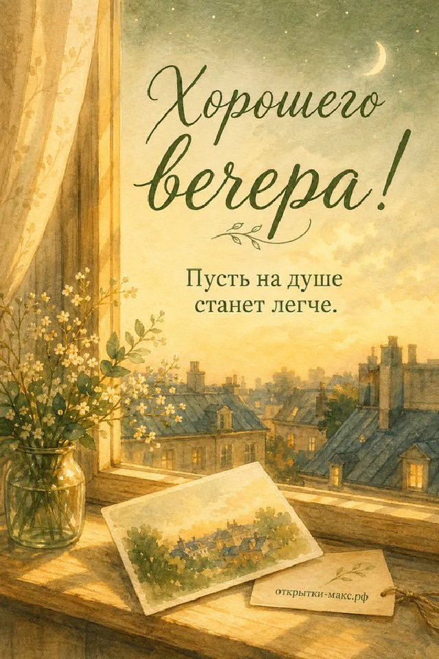 Светлая открытка с конвертом, горящей свечой и веточками на бежевом фоне — вариант 4