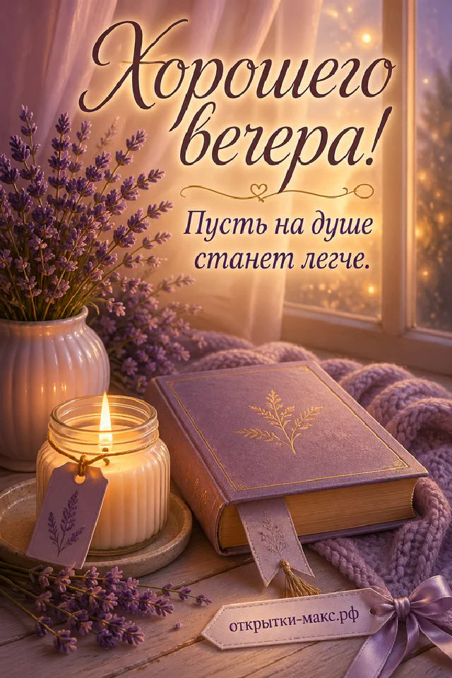 Светлая открытка с конвертом, горящей свечой и веточками на бежевом фоне — вариант 6