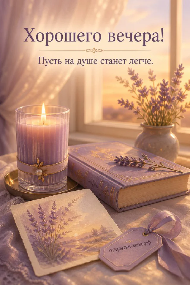 Светлая открытка с конвертом, горящей свечой и веточками на бежевом фоне — вариант 8