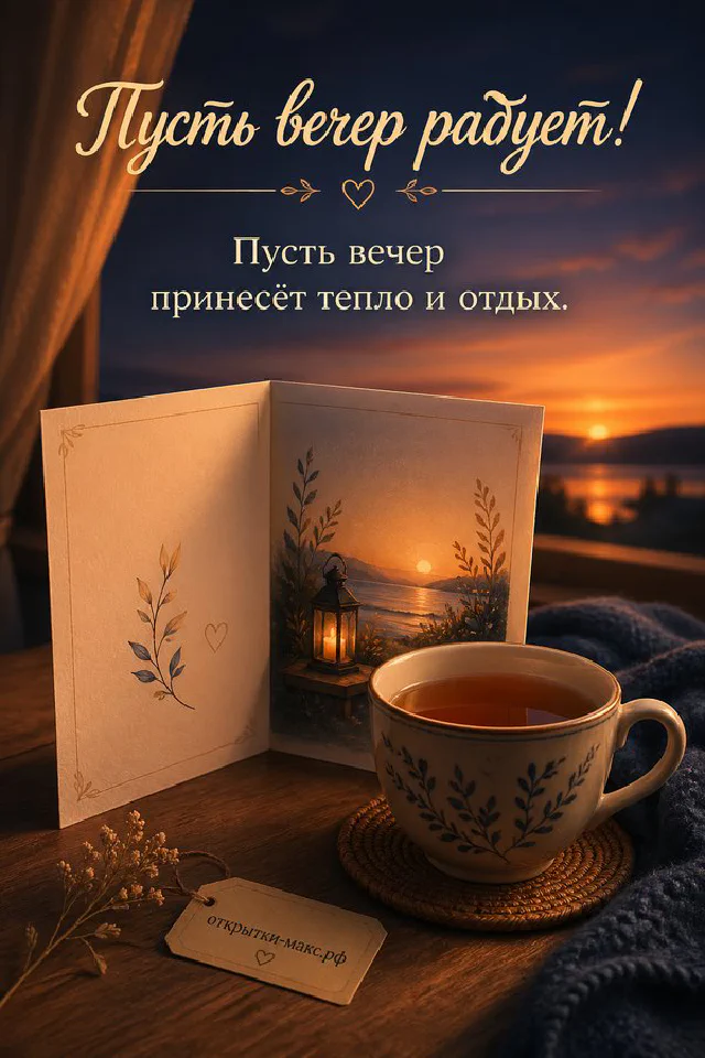 Зелёный конверт с сургучной печатью и горящая свеча на деревянном столе у окна с закатным небом — вариант 8