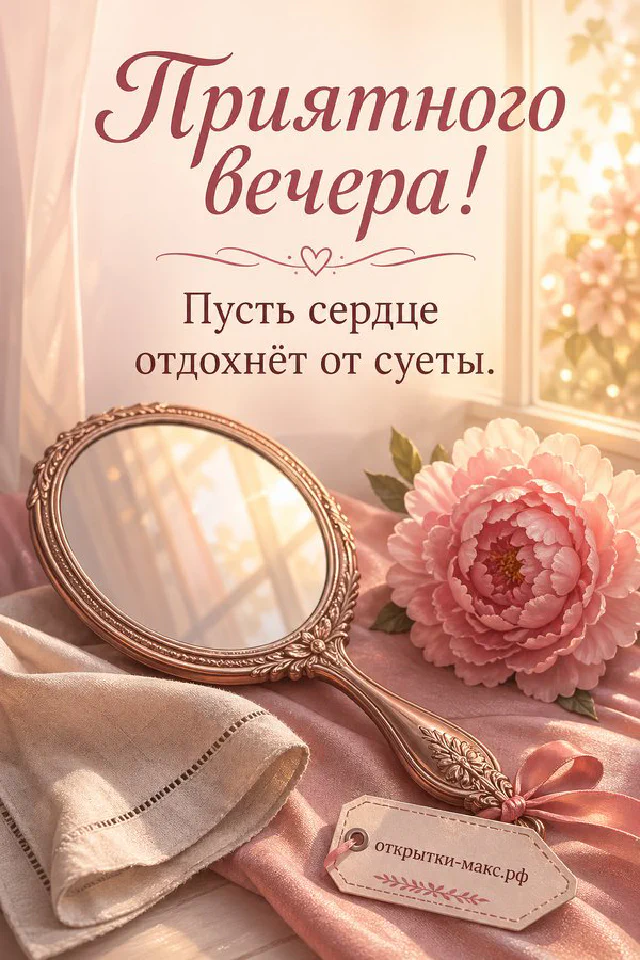 Котёнок спит в розовом тапочке с сердечком, рядом чашка чая и светящийся фонарик на розовом пледе — вариант 2