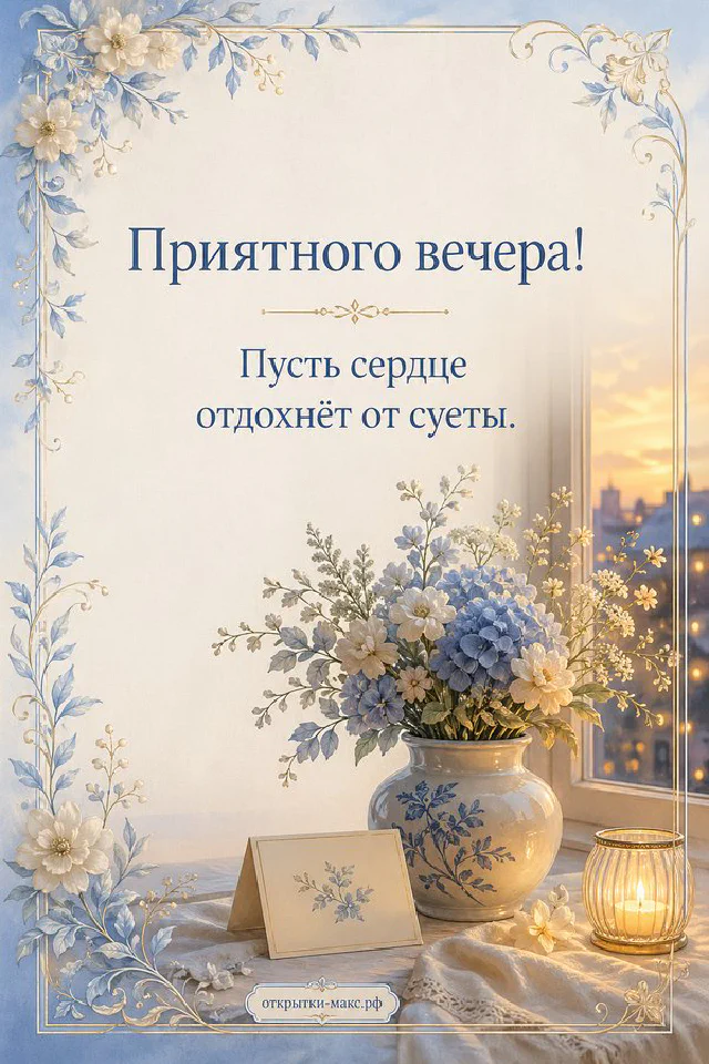 Котёнок спит в розовом тапочке с сердечком, рядом чашка чая и светящийся фонарик на розовом пледе — вариант 5
