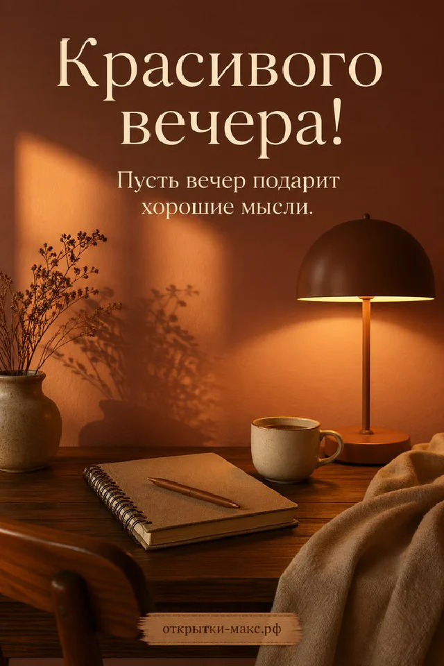 Голубая кружка с чаем и смайлом, домашнее печенье на блюдце и свеча — открытка Красивого вечера — вариант 7