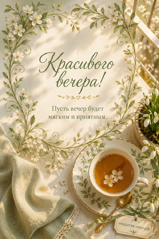 Круглое зеркало, розовый пион и записка на нежном розовом фоне — акварельная открытка Красивого вечера — вариант 3