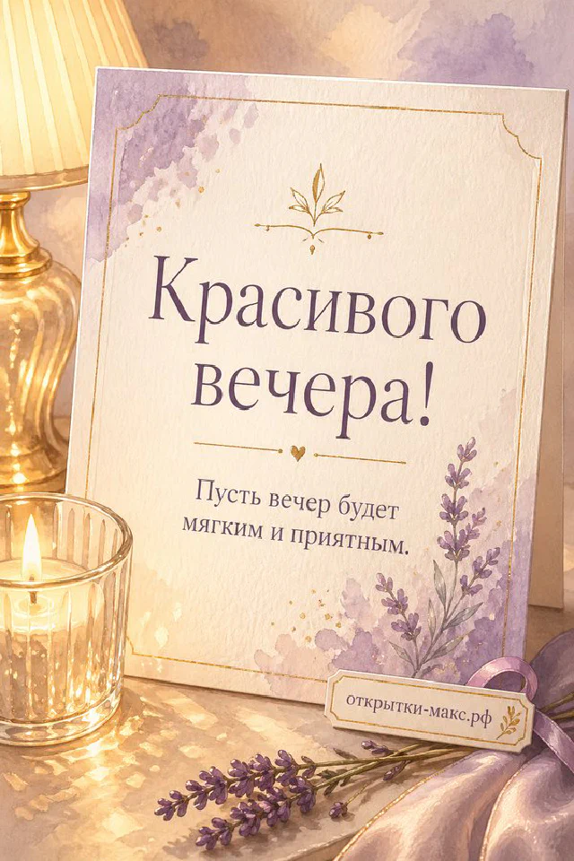 Круглое зеркало, розовый пион и записка на нежном розовом фоне — акварельная открытка Красивого вечера — вариант 5